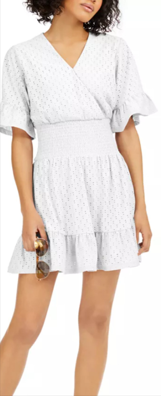 MICHAEL Michael Kors White Eyelet V-Neck Empire Waist Smocked Dress Small 2-6